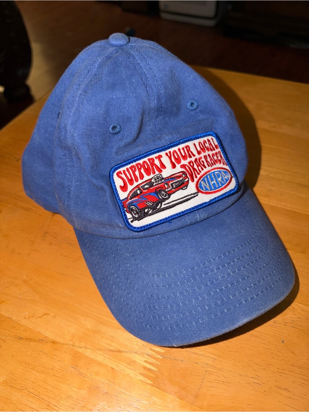 Vintage Washed Blue NHRA “Support your local drag racer” adjustable hat